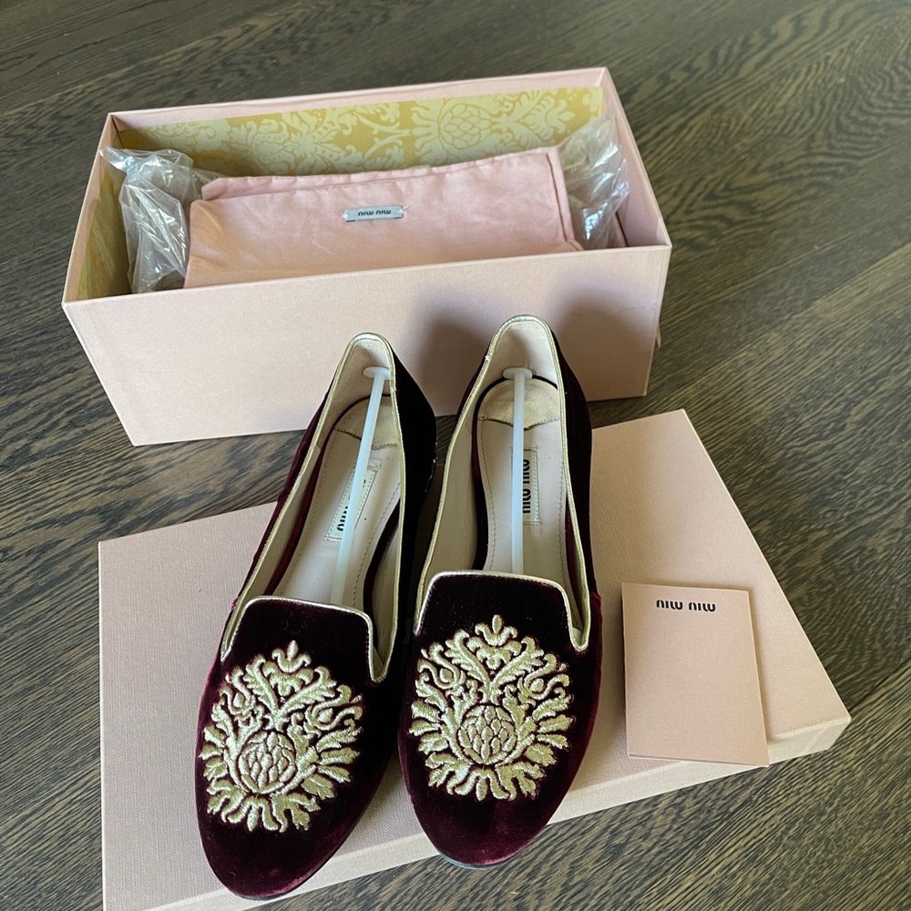 Miu Miu Red and Gold Flats